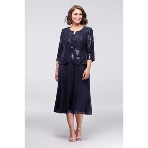 Alex Evenings 2 Piece Dress w/Jacket Size 22W Navy Sequin Wedding Formal New